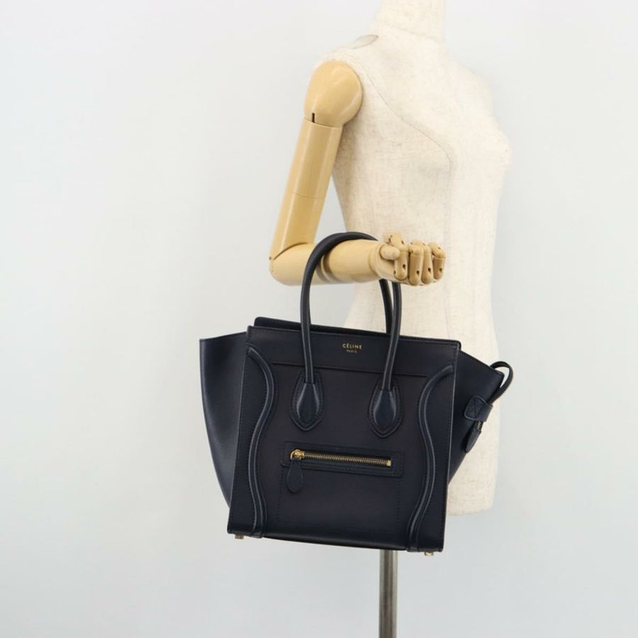 【日本直送】CELINE Luggage Micro Shopper 手提包,皮革材質,海軍藍/金色,正品,貨號 181820M-25