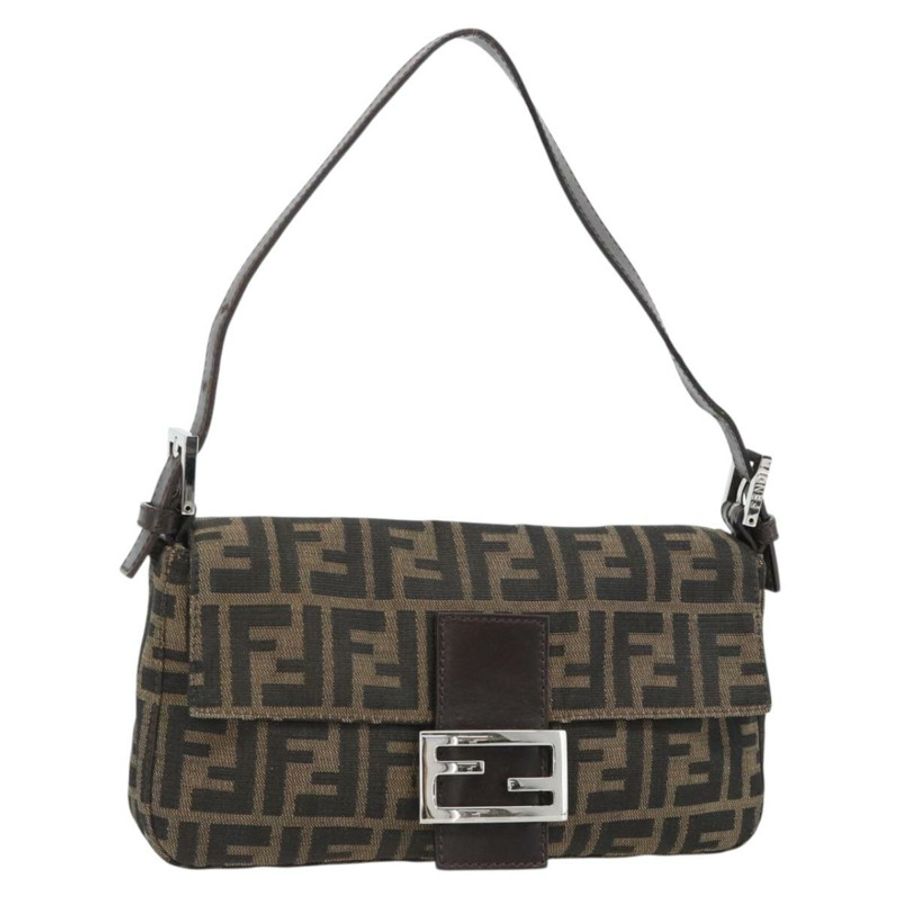【日本直送】FENDI Zucca帆布Mamma Baguette單肩包,黑色/棕色,正品,貨號181873SAM-0