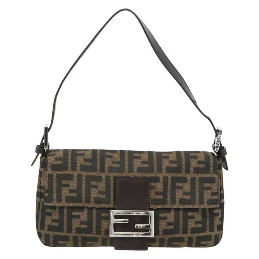 【日本直送】FENDI Zucca帆布Mamma Baguette單肩包,黑色/棕色,正品,貨號181873SAM-12