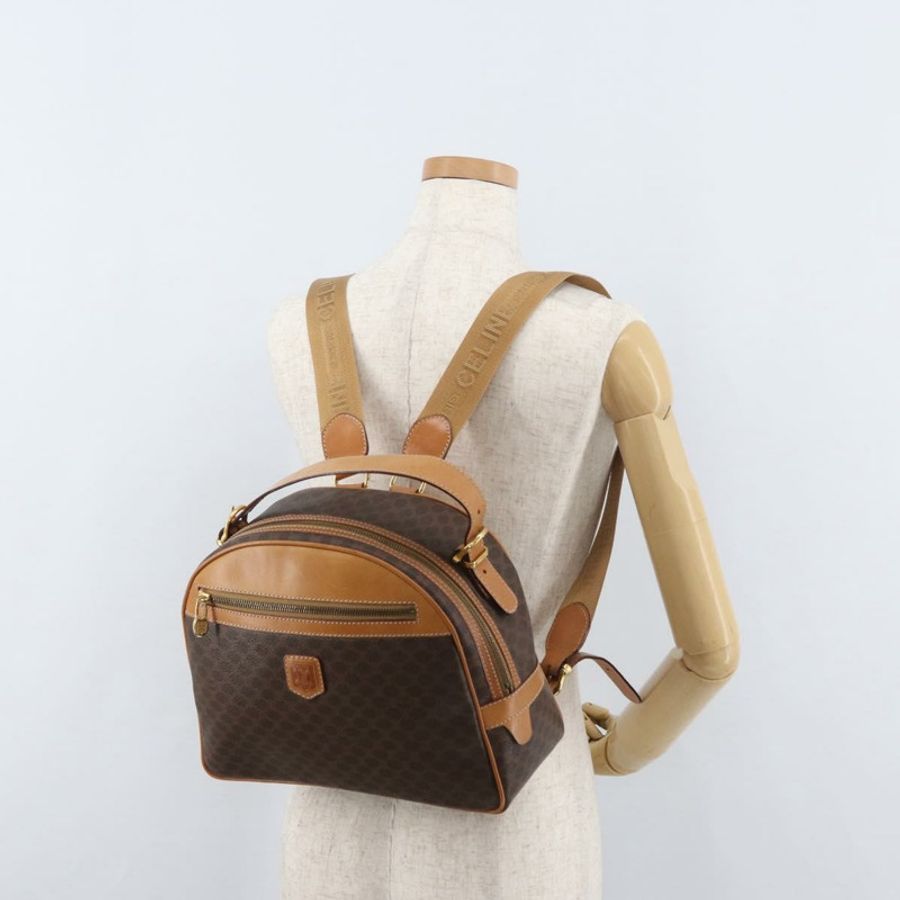 【日本直送】CELINE Macadam帆布雙肩包 PVC皮革 棕色 金色 正品 181895A-26