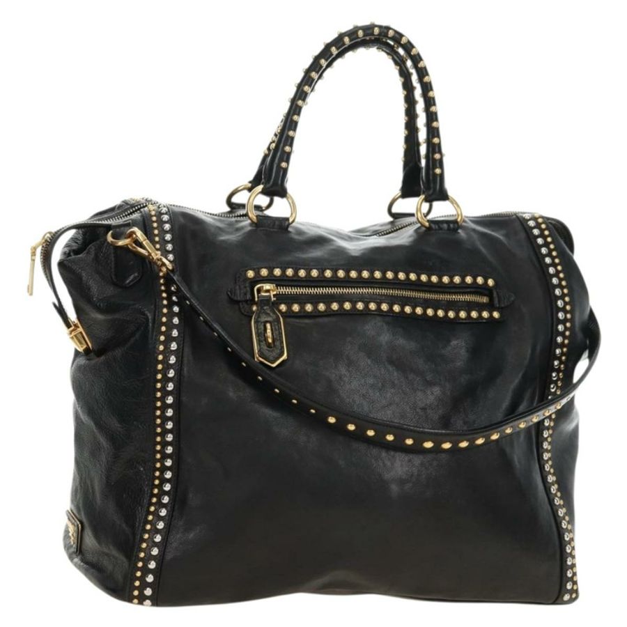 【日本直送】PRADA 皮革雙肩包 黑色 金 銀色 正品 181906SM-0