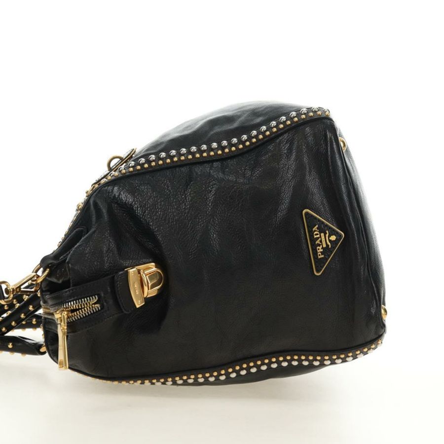 【日本直送】PRADA 皮革雙肩包 黑色 金 銀色 正品 181906SM-2