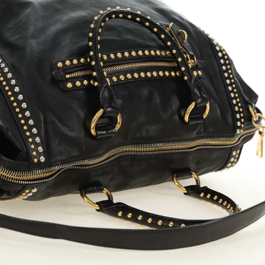 【日本直送】PRADA 皮革雙肩包 黑色 金 銀色 正品 181906SM-13