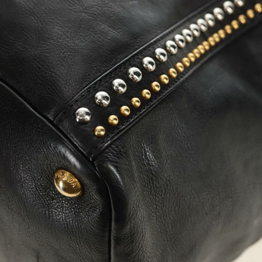 【日本直送】PRADA 皮革雙肩包 黑色 金 銀色 正品 181906SM-17