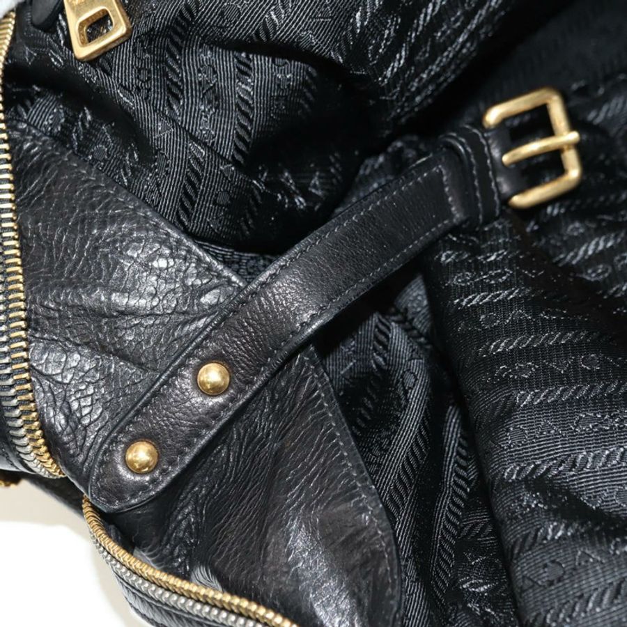 【日本直送】PRADA 皮革雙肩包 黑色 金 銀色 正品 181906SM-26