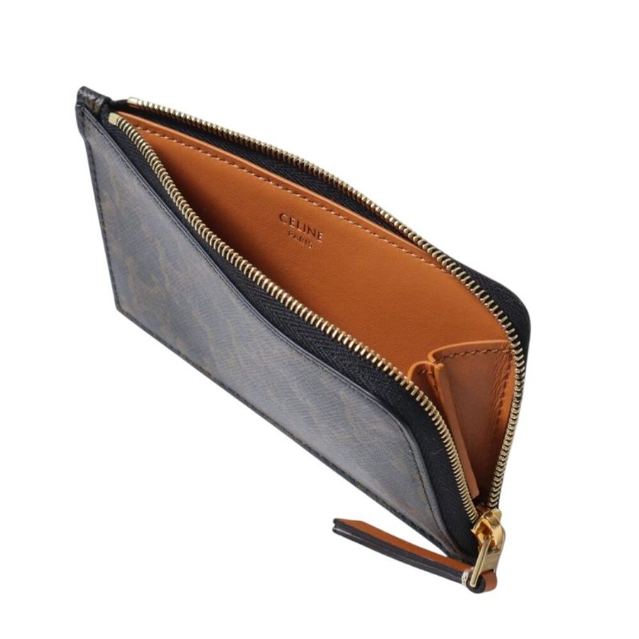 【CELINE】Long Zipped Triomphe Canvas 標誌印花 拉鍊 皮夾 卡夾 棕色 L10083317.04LU-1