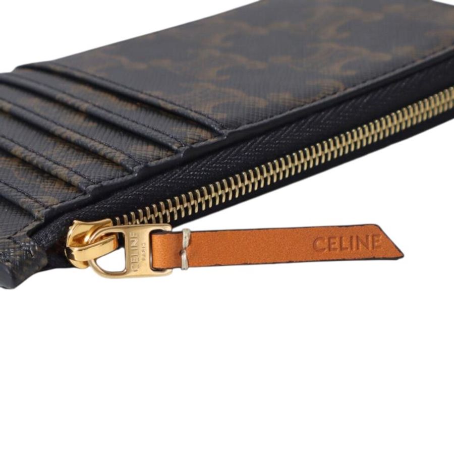 【CELINE】Long Zipped Triomphe Canvas 標誌印花 拉鍊 皮夾 卡夾 棕色 L10083317.04LU-2