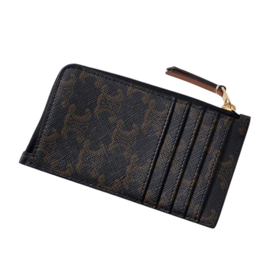 【CELINE】Long Zipped Triomphe Canvas 標誌印花 拉鍊 皮夾 卡夾 棕色 L10083317.04LU-3