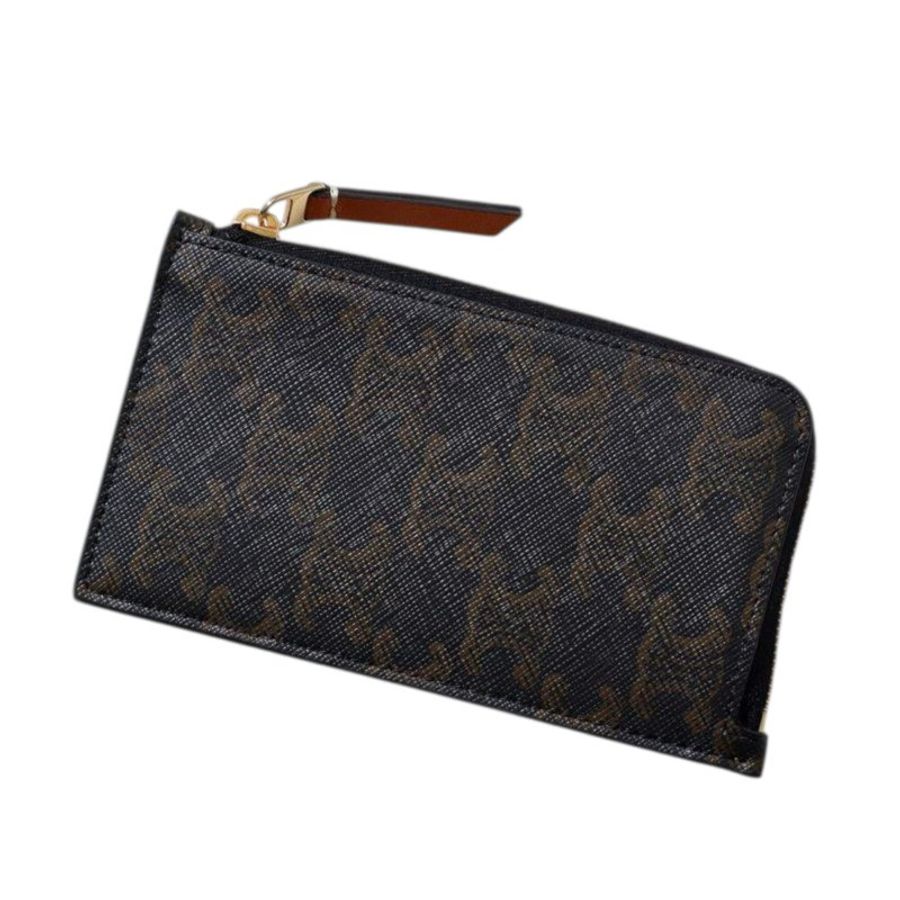 【CELINE】Long Zipped Triomphe Canvas 標誌印花 拉鍊 皮夾 卡夾 棕色 L10083317.04LU-4