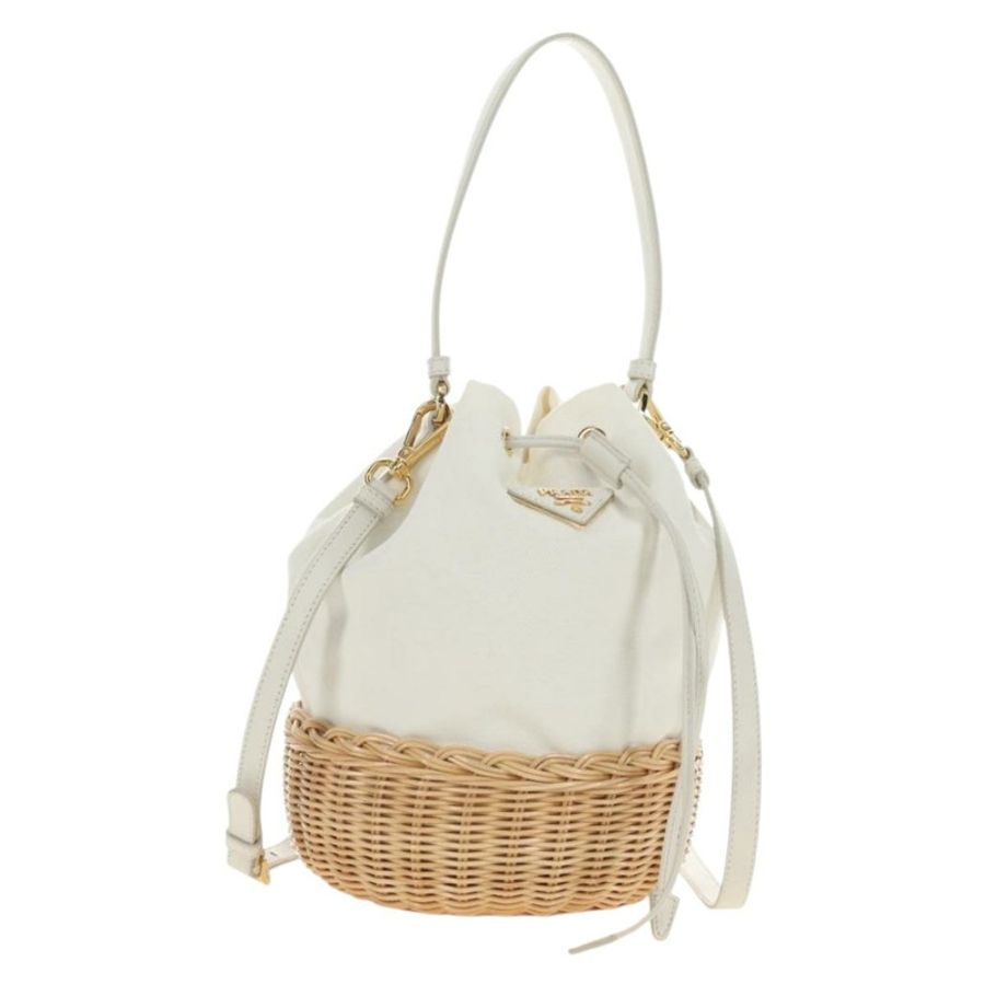 【日本直送】PRADA 藤編兩用白金手提包 正品 181826SM-0