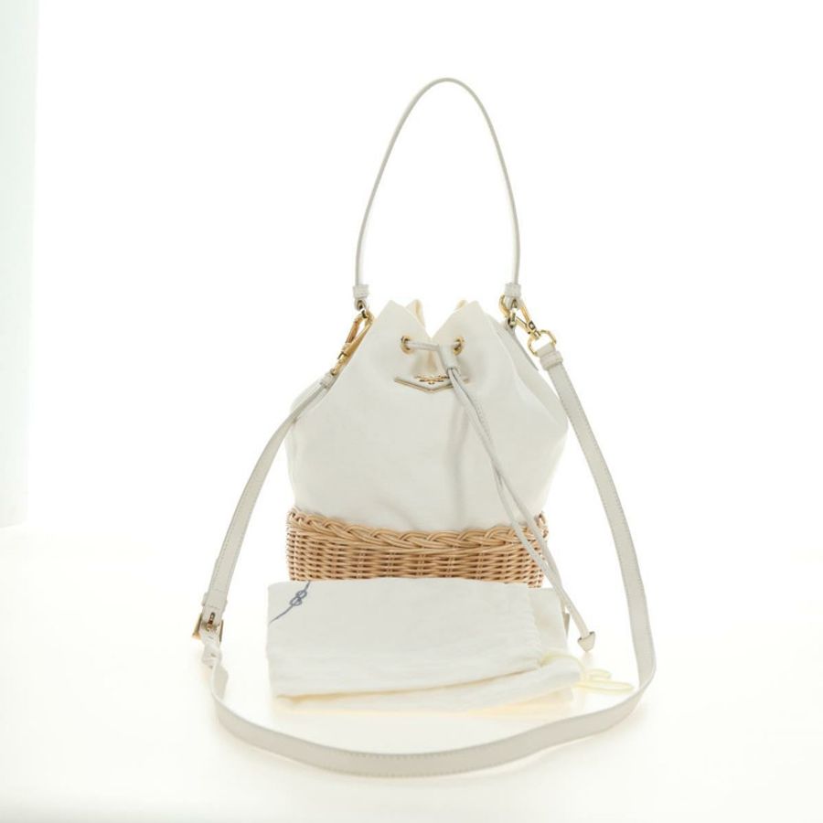 【日本直送】PRADA 藤編兩用白金手提包 正品 181826SM-11