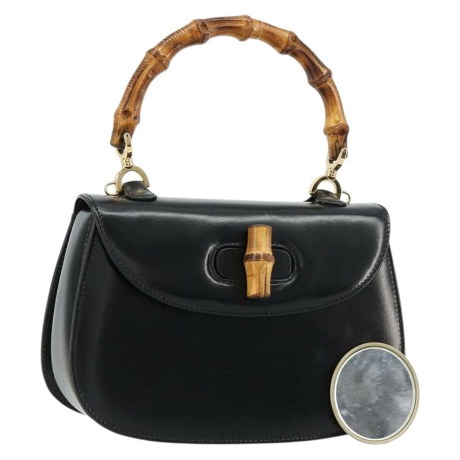 【日本直送】GUCCI 竹節手提包 皮革 黑色 金色 000 2046 0188 正品 182167V-0