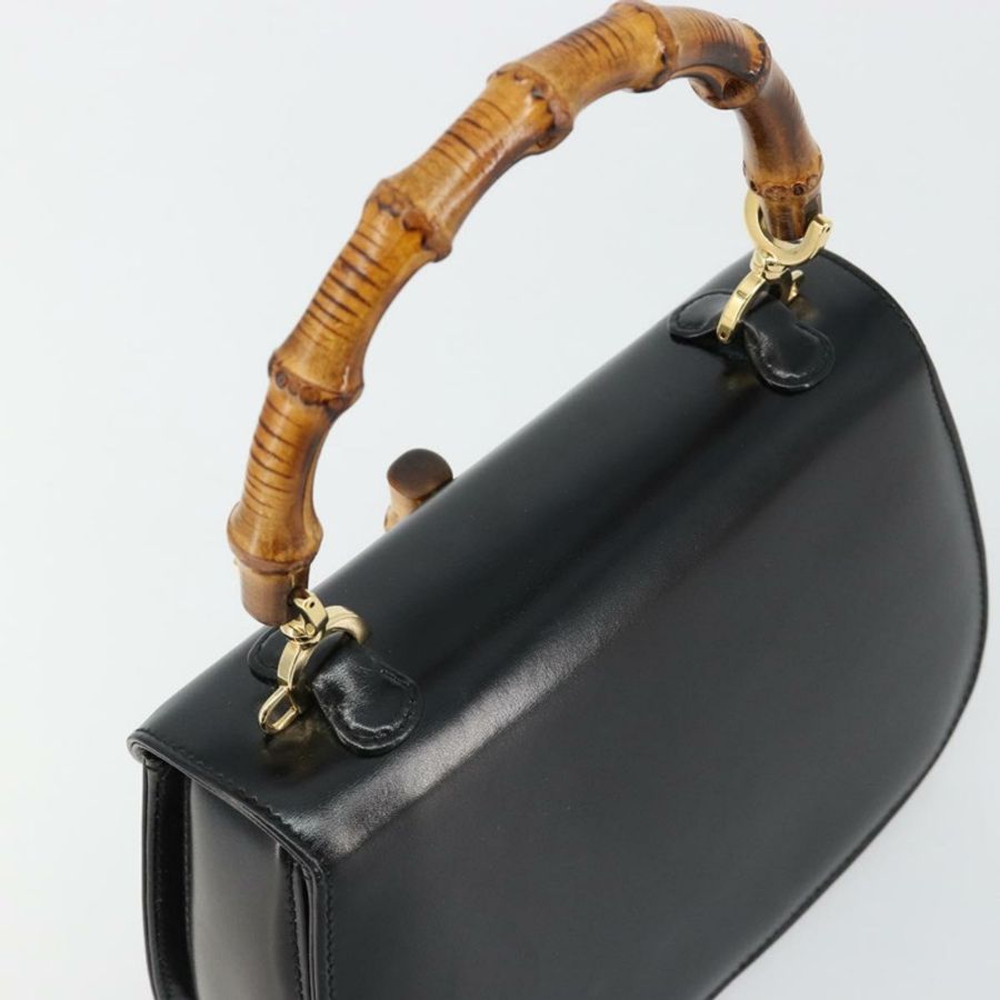 【日本直送】GUCCI 竹節手提包 皮革 黑色 金色 000 2046 0188 正品 182167V-5