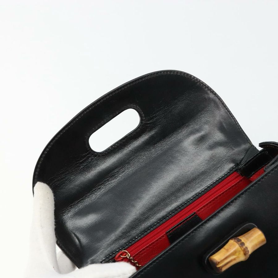 【日本直送】GUCCI 竹節手提包 皮革 黑色 金色 000 2046 0188 正品 182167V-8