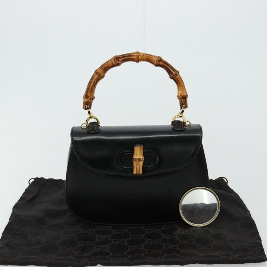 【日本直送】GUCCI 竹節手提包 皮革 黑色 金色 000 2046 0188 正品 182167V-11