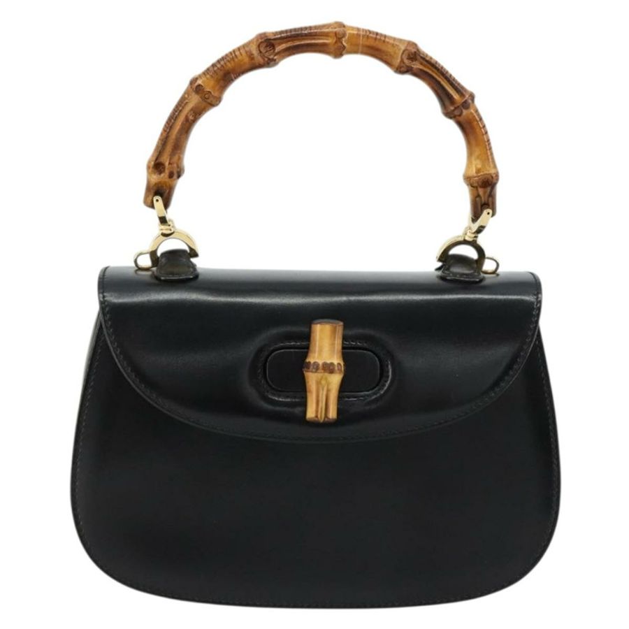 【日本直送】GUCCI 竹節手提包 皮革 黑色 金色 000 2046 0188 正品 182167V-12