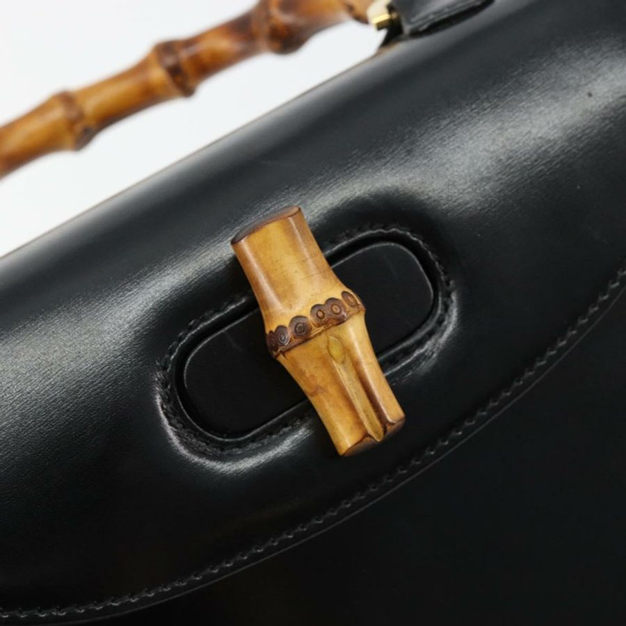 【日本直送】GUCCI 竹節手提包 皮革 黑色 金色 000 2046 0188 正品 182167V-17