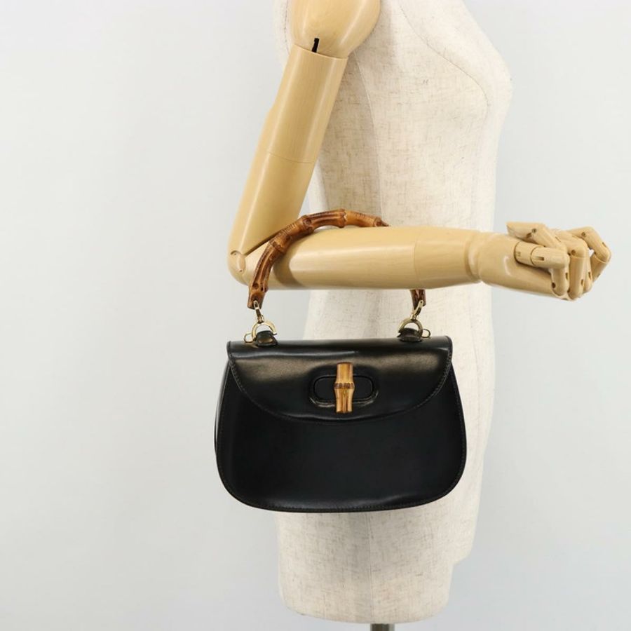 【日本直送】GUCCI 竹節手提包 皮革 黑色 金色 000 2046 0188 正品 182167V-28