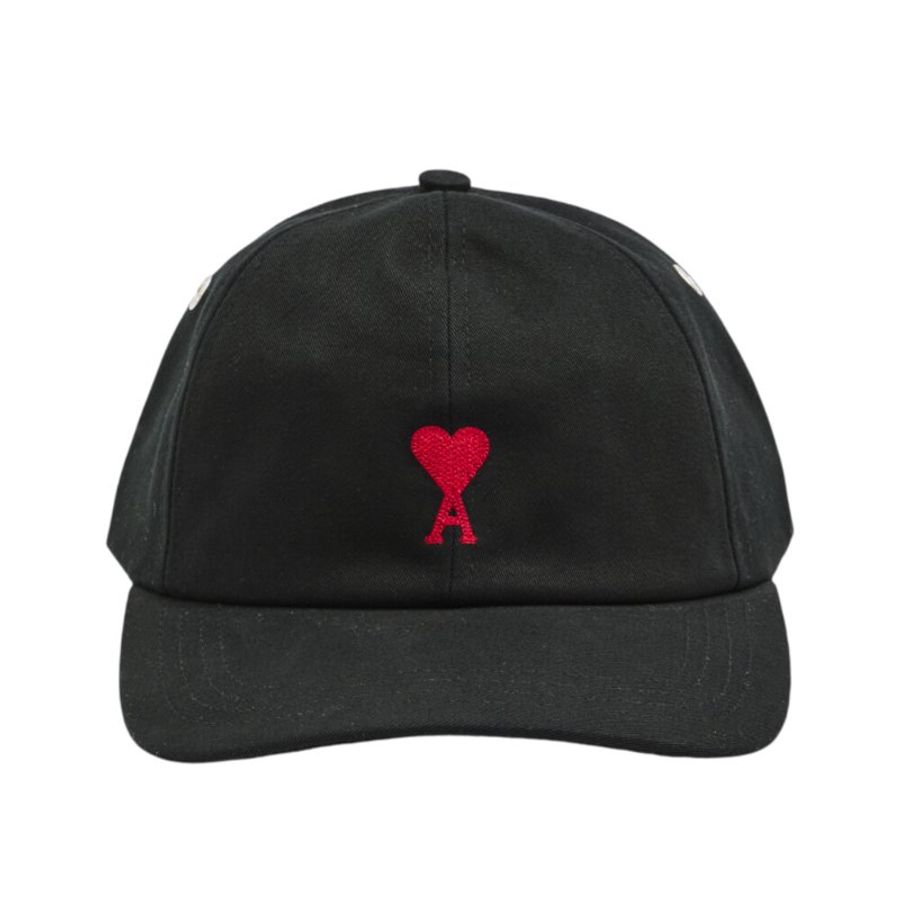 【AMI PARIS】Ami de Coeur 刺繡紅色愛心 Logo 棉質 帽子 棒球帽 黑色-0