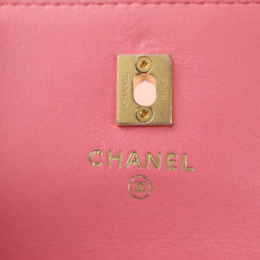 【日本直送】香奈兒 (CHANEL) 絎縫鏈條錢包 Coco Ball 包 羊皮粉色金色雙C標誌 Auth 181927M-19