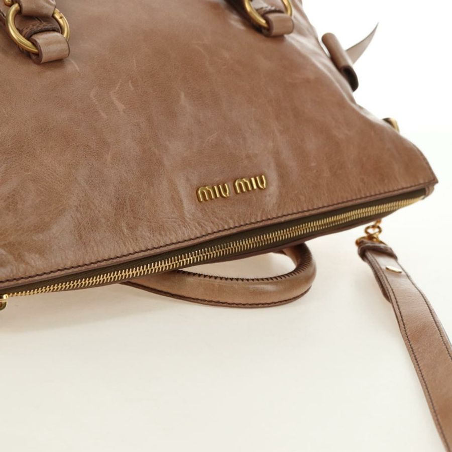 【日本直送】Miu Miu 手提包 皮革 兩用 米色 金色 正品 182623SAM-5