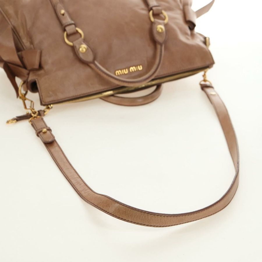 【日本直送】Miu Miu 手提包 皮革 兩用 米色 金色 正品 182623SAM-7