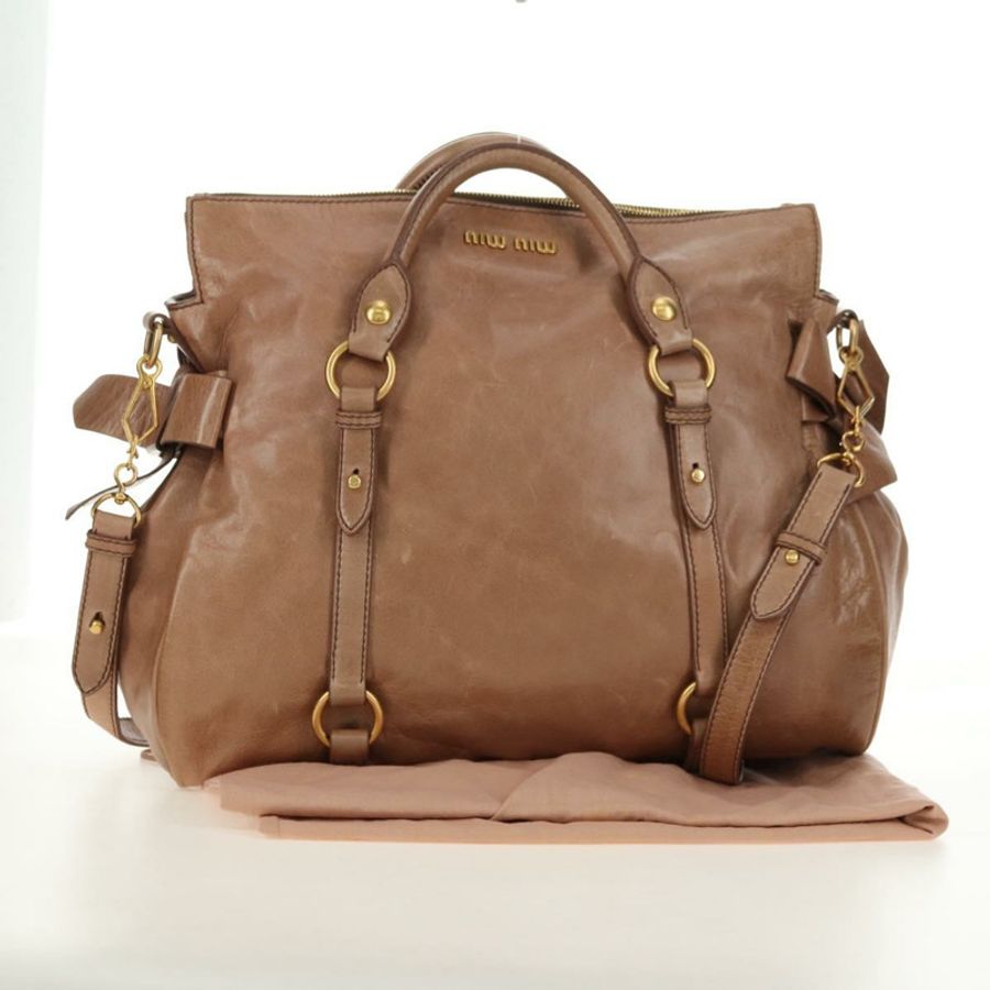 【日本直送】Miu Miu 手提包 皮革 兩用 米色 金色 正品 182623SAM-11