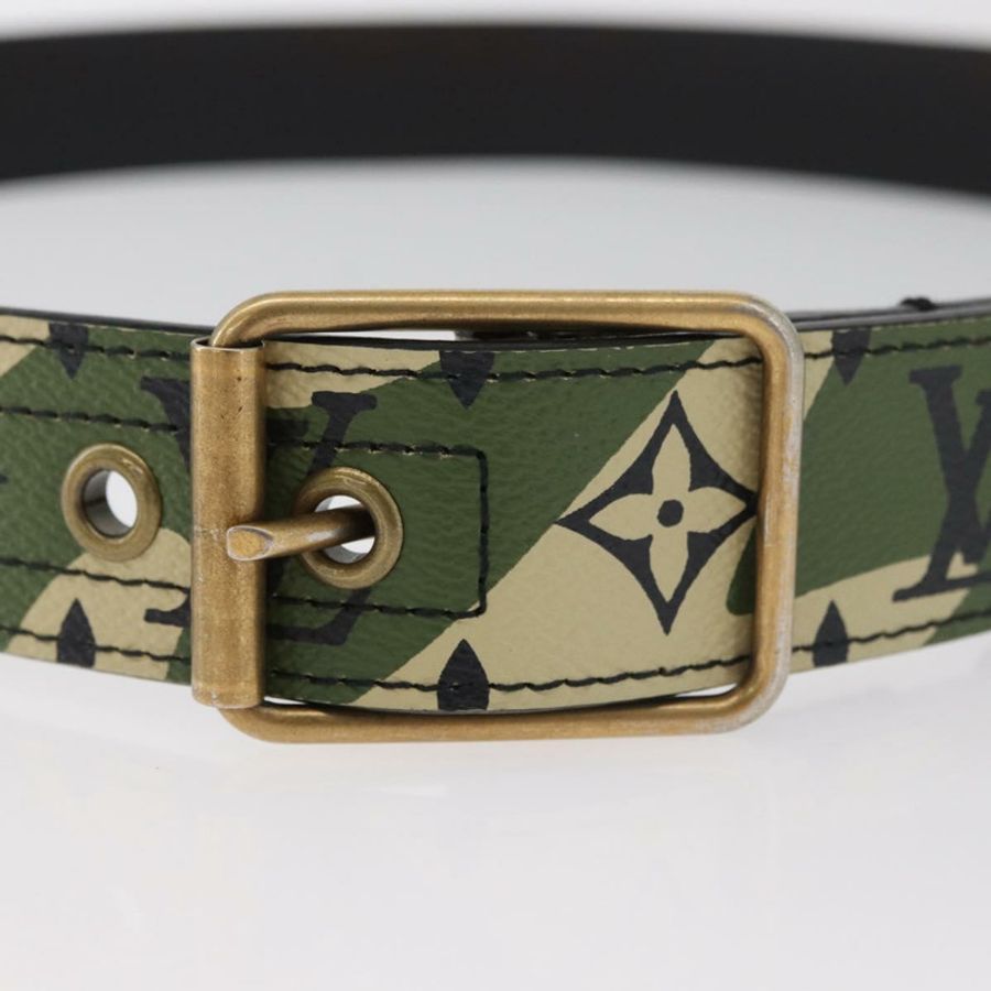 【日本直送】路易威登 Monogram 迷彩腰帶 39.4 英寸 綠色 LV 正品 182701SM-4