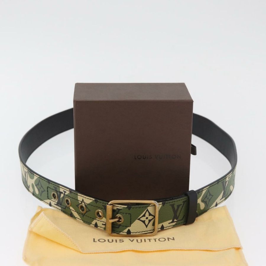 【日本直送】路易威登 Monogram 迷彩腰帶 39.4 英寸 綠色 LV 正品 182701SM-11