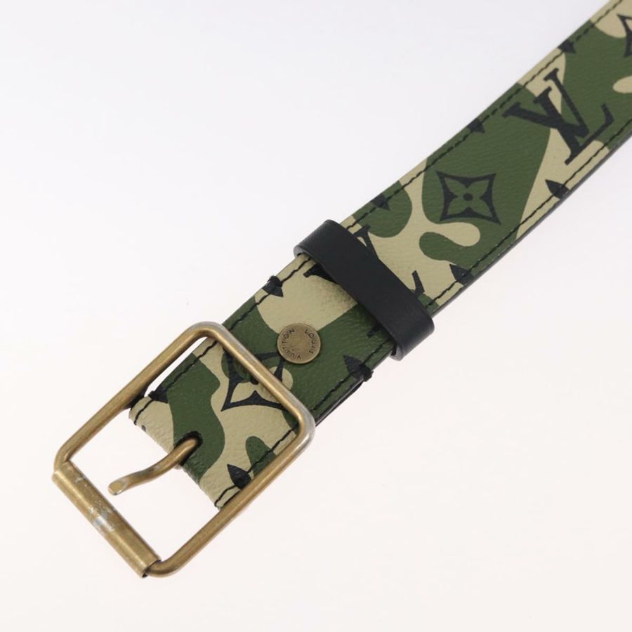 【日本直送】路易威登 Monogram 迷彩腰帶 39.4 英寸 綠色 LV 正品 182701SM-12