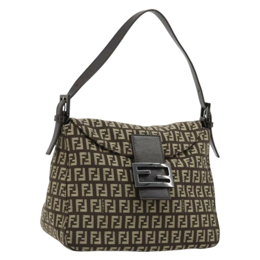 【日本直送】FENDI Zucchino帆布Mamma Baguette單肩包 銀棕色 正品 182652SAM-0