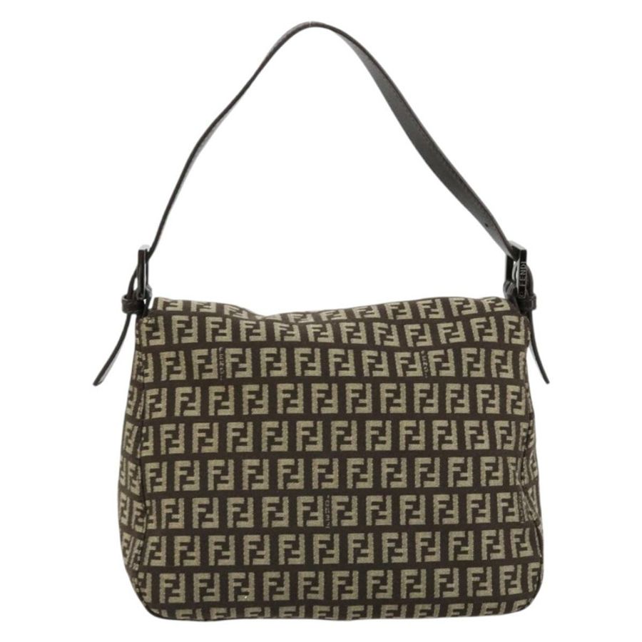 【日本直送】FENDI Zucchino帆布Mamma Baguette單肩包 銀棕色 正品 182652SAM-1