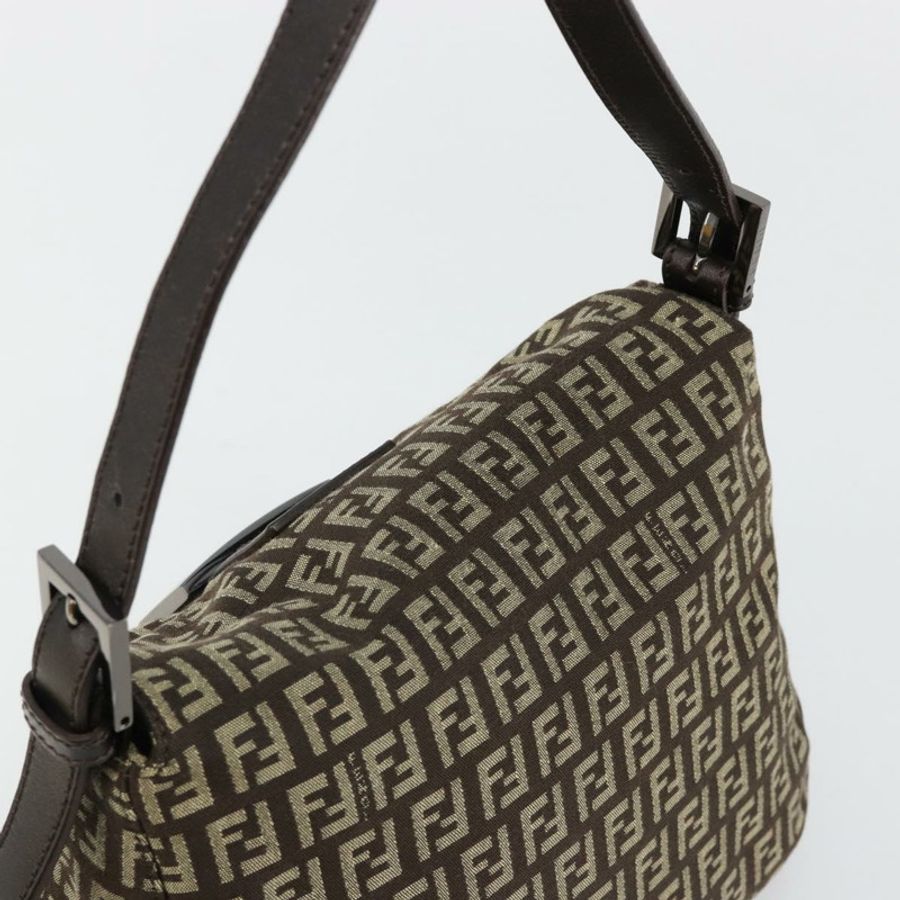 【日本直送】FENDI Zucchino帆布Mamma Baguette單肩包 銀棕色 正品 182652SAM-5