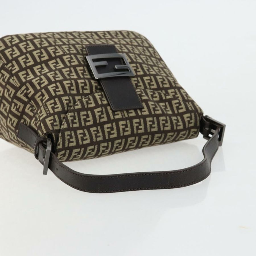 【日本直送】FENDI Zucchino帆布Mamma Baguette單肩包 銀棕色 正品 182652SAM-6