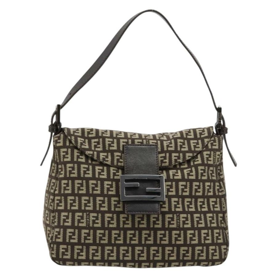 【日本直送】FENDI Zucchino帆布Mamma Baguette單肩包 銀棕色 正品 182652SAM-12