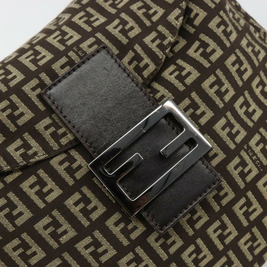 【日本直送】FENDI Zucchino帆布Mamma Baguette單肩包 銀棕色 正品 182652SAM-18