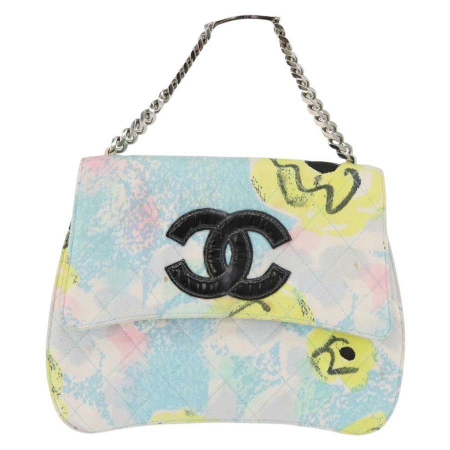 【日本直送】香奈兒 (CHANEL) 絎縫鏈條單背包 棉質 多色 銀色 CC 標誌 正品 182692SAV-12