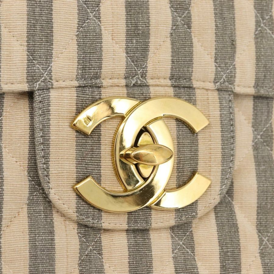【日本直送】香奈兒 Matelasse 30 鏈條肩背包 帆布 灰色 金色 CC 標誌 正品 182738SAV-18