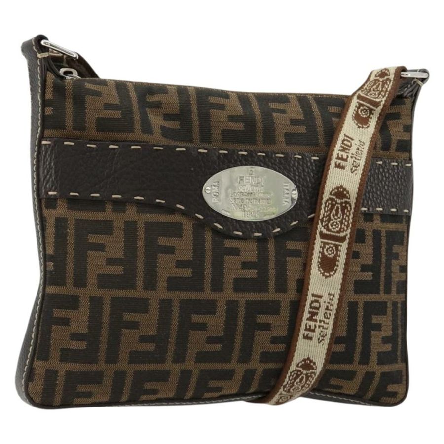 【日本直送】FENDI Zucca帆布Celeria單肩包 黑色棕色 正品 182654A-0