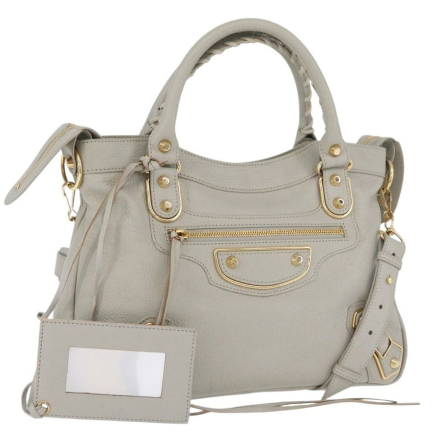 【日本直送】BALENCIAGA Edge Town 手提包 皮革 兩用 灰色/金色 390149 正品 182677SAM-0
