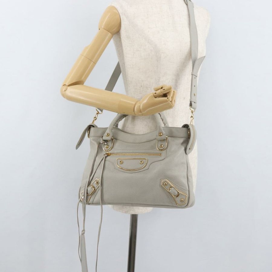 【日本直送】BALENCIAGA Edge Town 手提包 皮革 兩用 灰色/金色 390149 正品 182677SAM-27