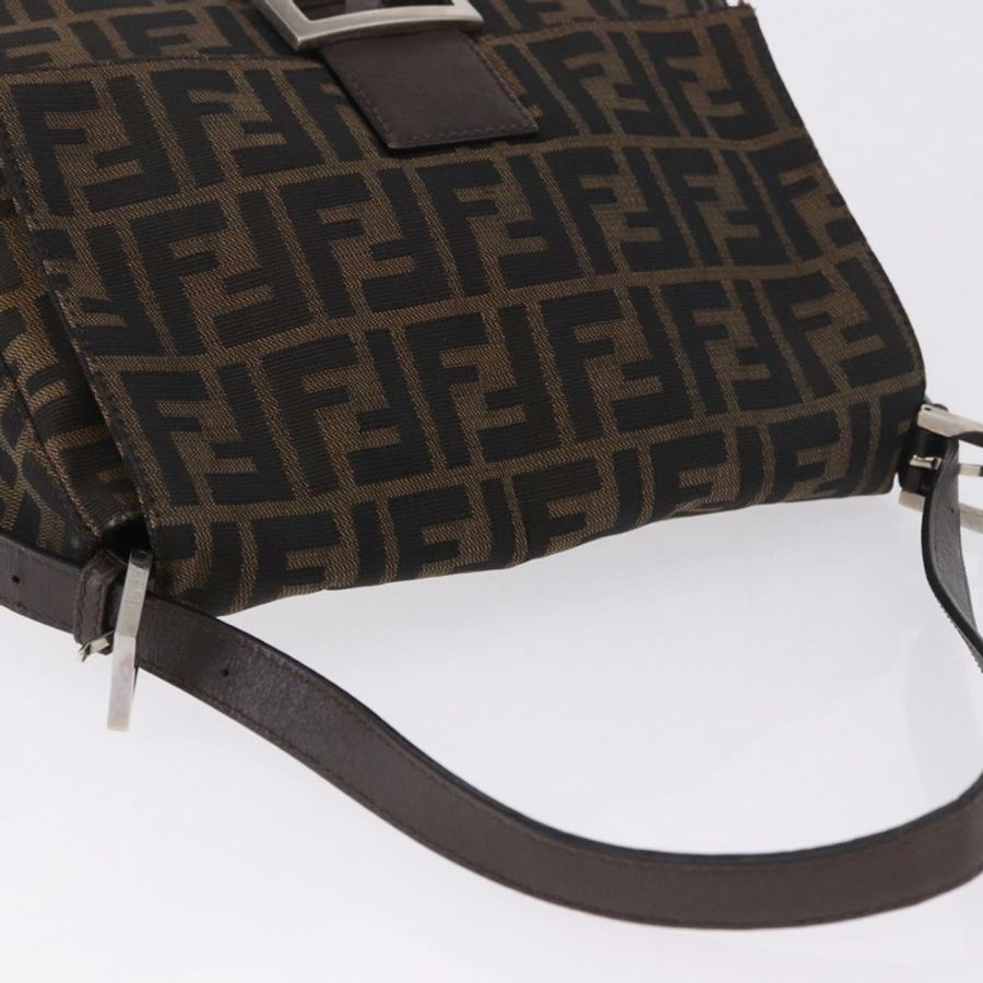【日本直送】FENDI Zucca帆布Mamma Baguette單肩包 黑色棕色 正品 am11778V-5