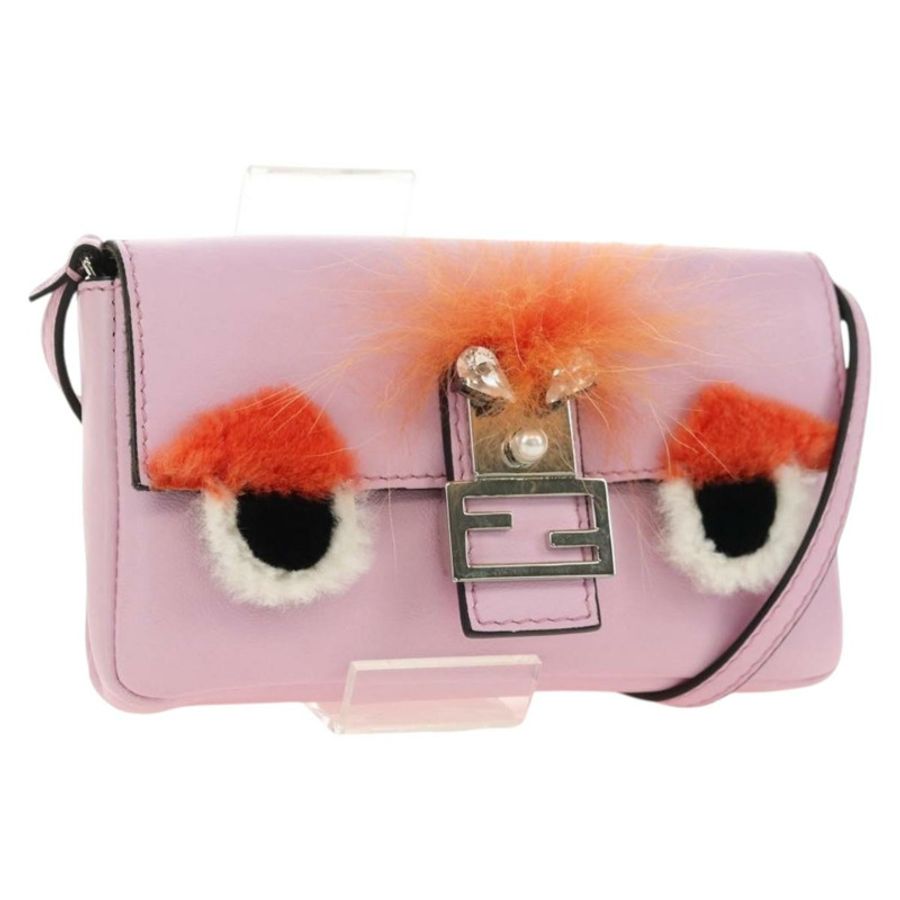 【日本直送】FENDI Monster Micro 水桶肩包 皮革 粉紅色 銀色 正品 am11769M-0