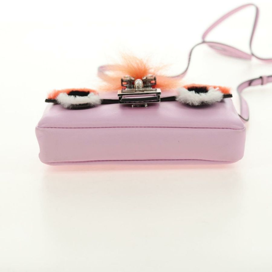【日本直送】FENDI Monster Micro 水桶肩包 皮革 粉紅色 銀色 正品 am11769M-4