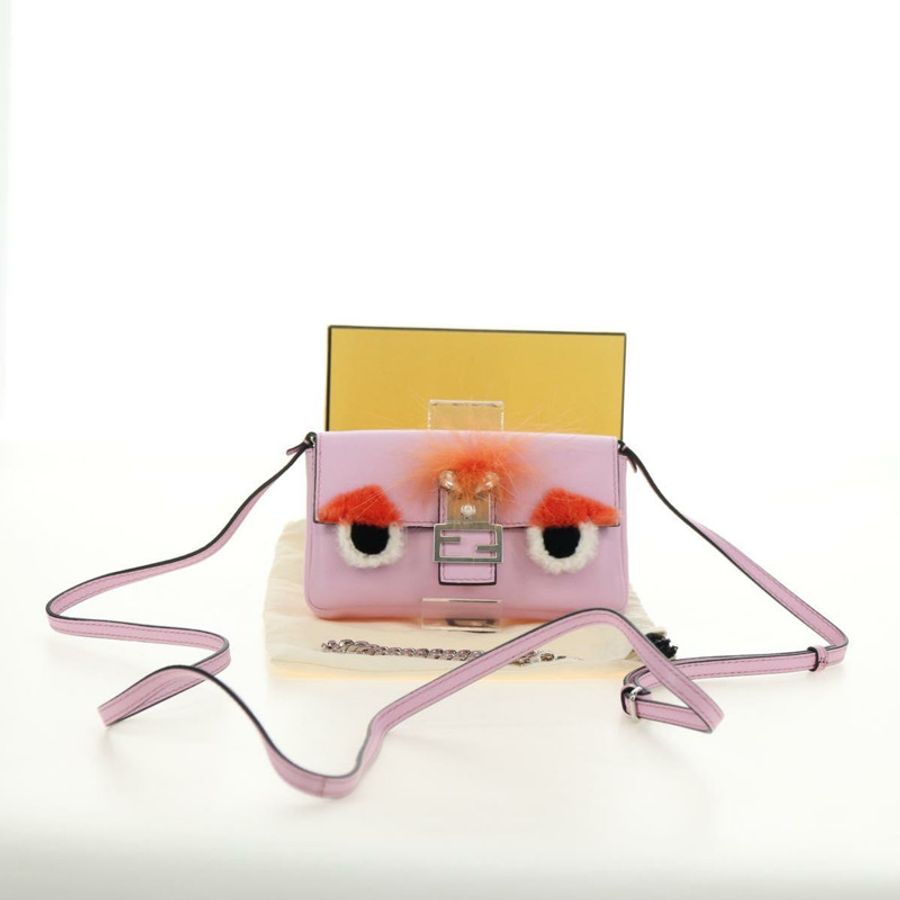 【日本直送】FENDI Monster Micro 水桶肩包 皮革 粉紅色 銀色 正品 am11769M-11