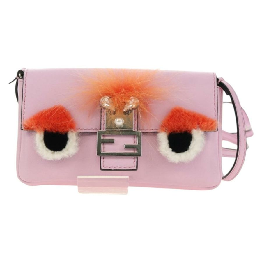 【日本直送】FENDI Monster Micro 水桶肩包 皮革 粉紅色 銀色 正品 am11769M-12