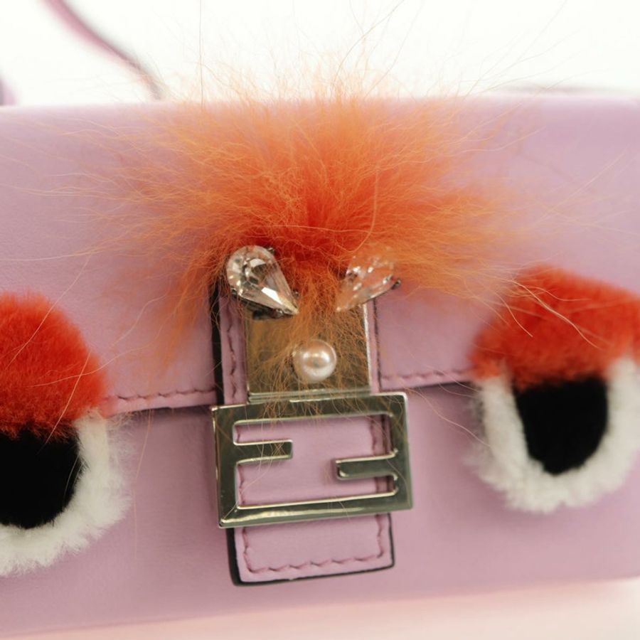 【日本直送】FENDI Monster Micro 水桶肩包 皮革 粉紅色 銀色 正品 am11769M-19