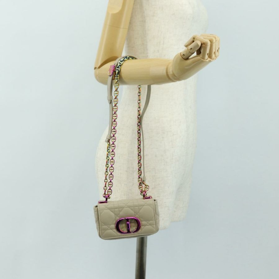 【日本直送】Christian Dior Caro Micro Chain Canage 羊皮米色金色鏈條包,正品 182573SAM-22