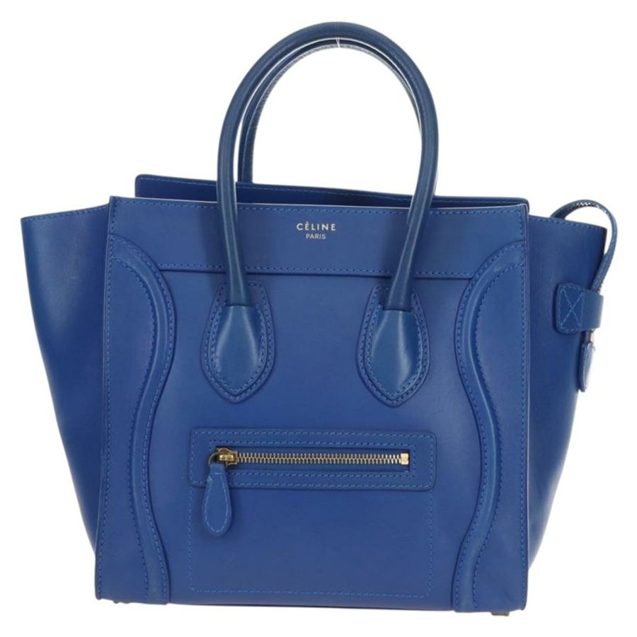 【日本直送】CELINE 迷你購物手提包 皮革 藍色 金色 正品 183645V-12