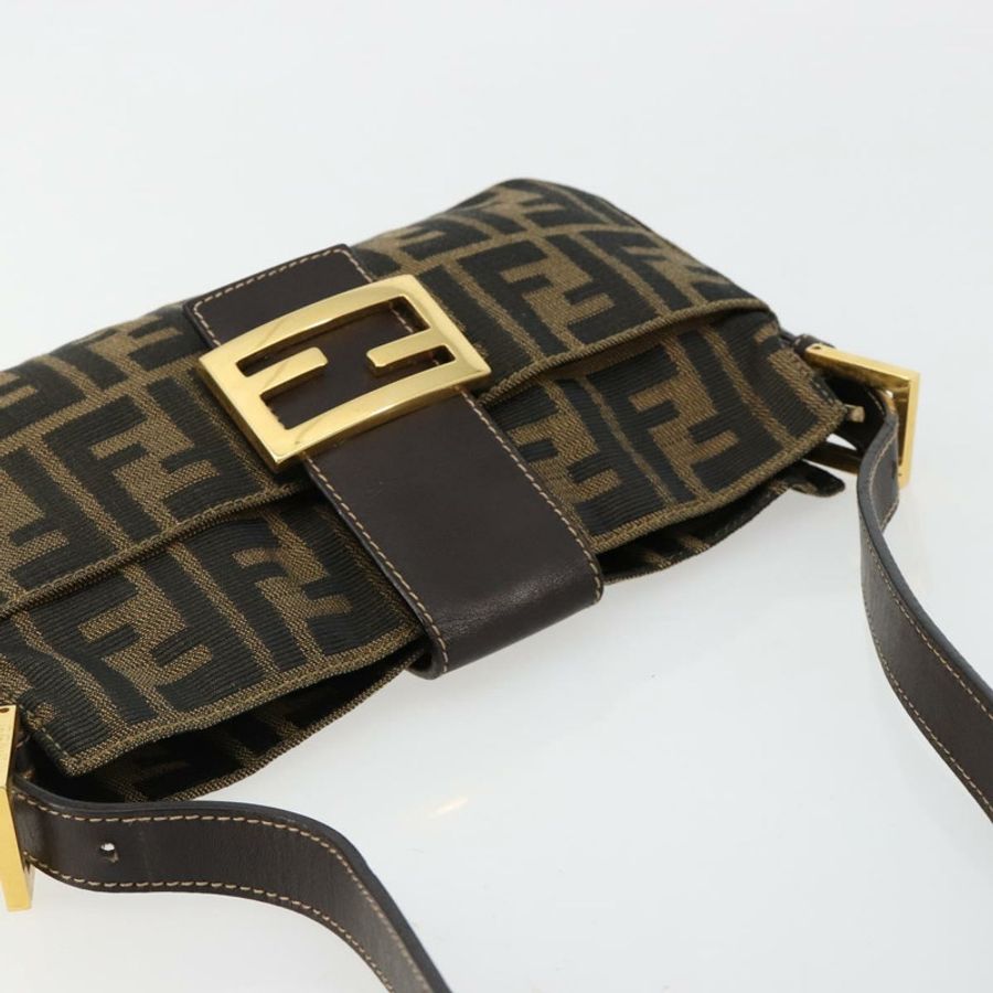 【日本直送】FENDI Zucca帆布Mamma Baguette單肩包 黑色棕色 正品 183649SAV-5